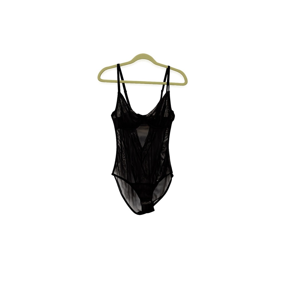 Vince Camuto Linqerie Bodysuit Womens Medium Black Mesh Lace Underwire Lingerie